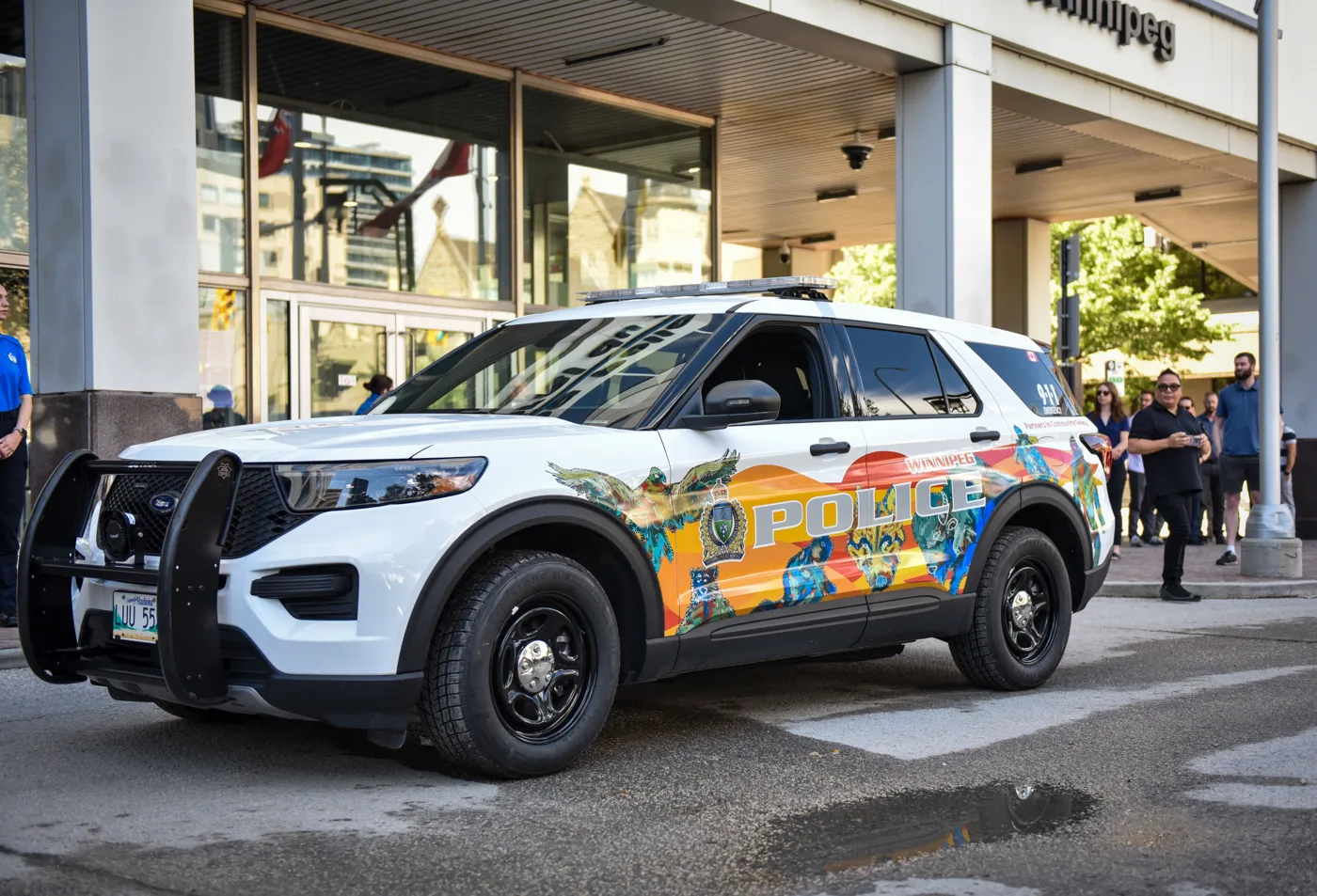 Winnipeg Police Service Truth and Reconciliation Cruiser outside police headquarters